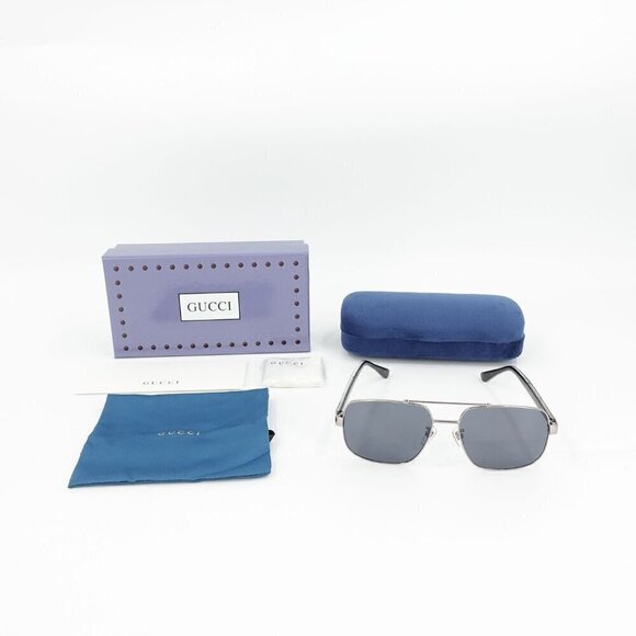 Gucci GG0529 Squared Aviator Sunglasses Silver Gray OS - Picture 5 of 16